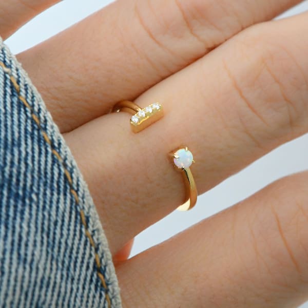 Anello con polsino in opale, anello con opale delicato, anello con opale impilabile, anello regolabile, anello con opale dorato, anello con opale in argento sterling, delicato anello con opale, regalo