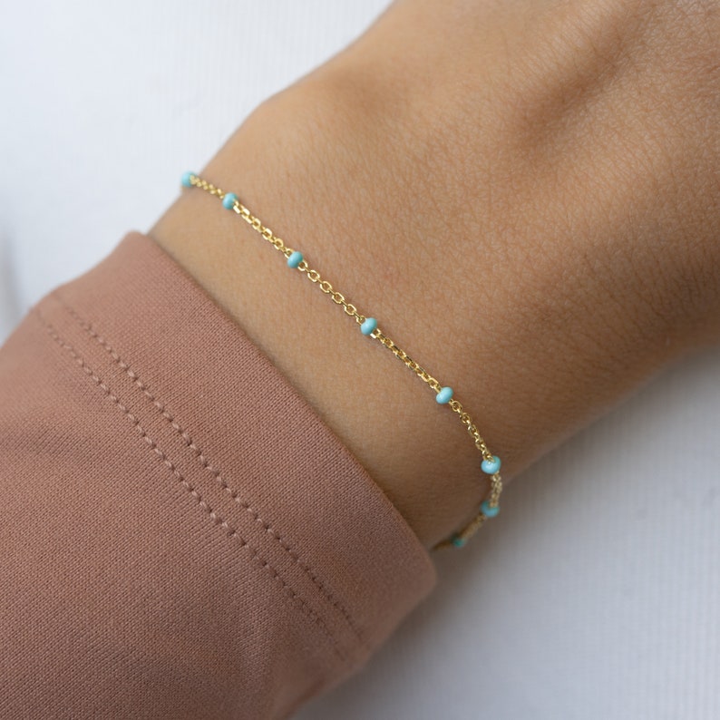 Turquoise Beaded Bracelet by Sami Jewels, Turquoise Bracelet, Dainty Bracelet, Minimalist Bracelet, Gift for Her, Gold Bracelet image 5