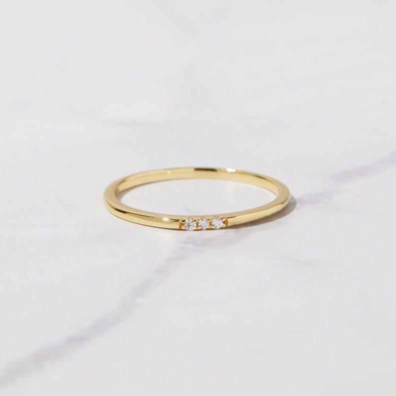 Dainty Ring, Gold Minimalist Ring, Stacking Ring, Simple Diamond Ring, Cubic Zirconia Sterling Silver Ring, Thin Ring, Gift for Her image 2