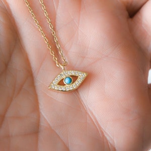 Dainty Evil Eye Necklace, Turquoise Stone Evil Eye Necklace, Protection Necklace, Evil Eye Jewelry, Evil Eye Pendant, Gift for Her