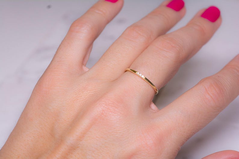 Dainty Ring, Gold Minimalist Ring, Stacking Ring, Simple Diamond Ring, Cubic Zirconia Sterling Silver Ring, Thin Ring, Gift for Her image 4
