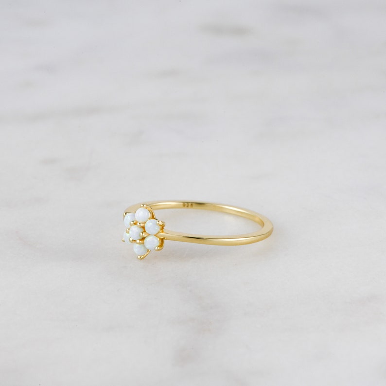 Dainty Opal Ring, Opal Stacking Ring, White Opal and CZ Ring, Gold Opal Ring, Sterling Silver Opal Ring, Delicate Opal Ring, Bridesmaid Gift image 5