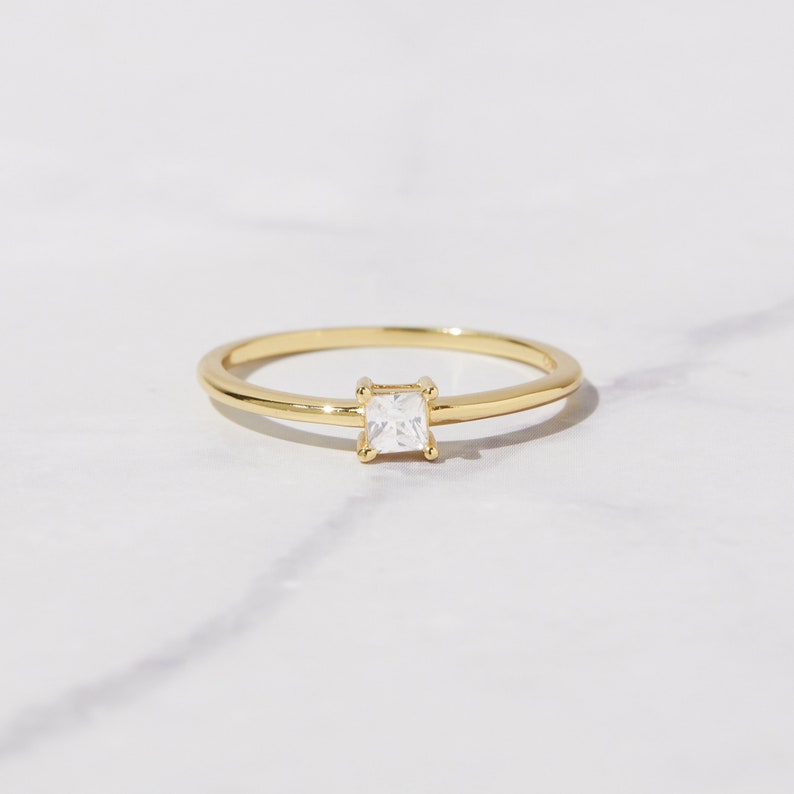 Princess Cut Ring, Dainty Ring, Gold Minimalist Ring, Sterling Silver Ring, Thin Ring, Delicate Ring, Gift for Her, Stacking Ring image 2