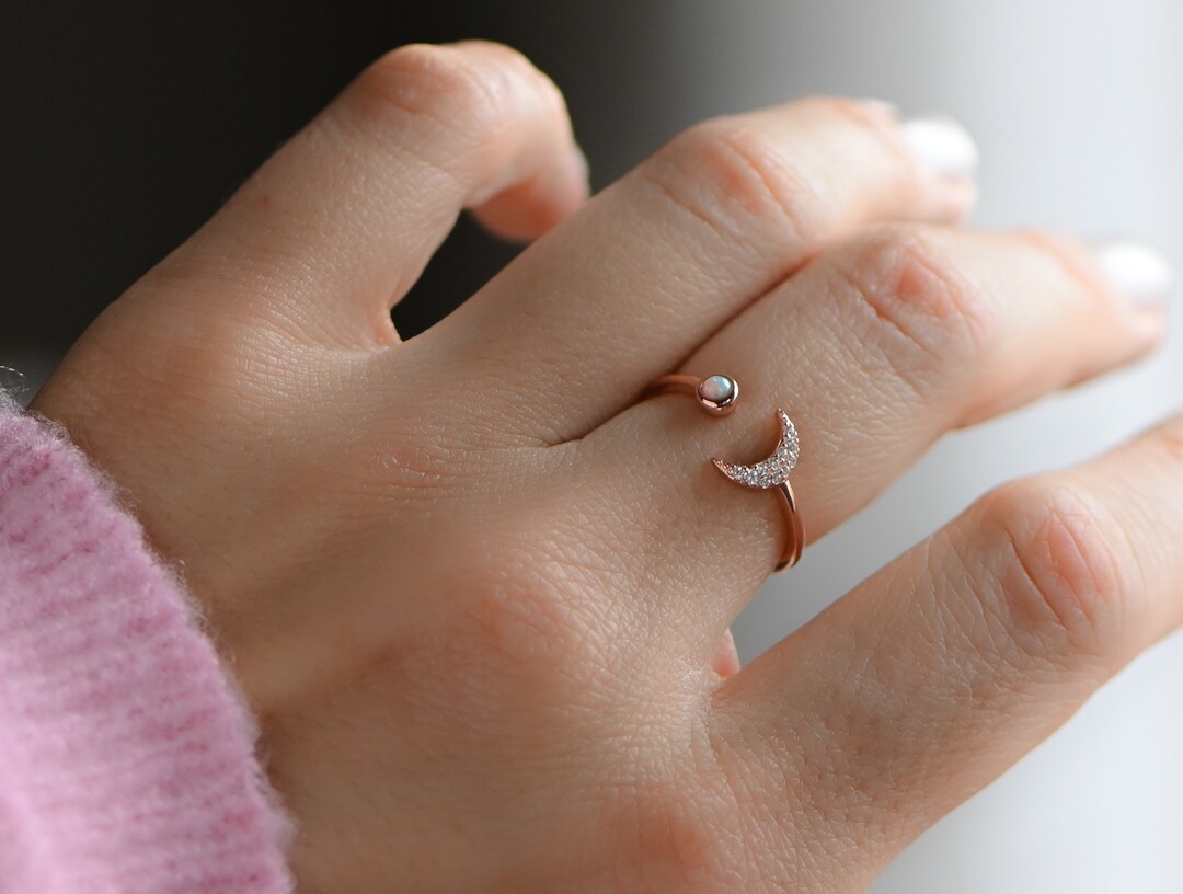 Moon Ring, Crescent Moon Ring, Dainty Ring, Adjustable Ring, Minimalist ...