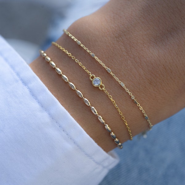 Bezel Diamond Bracelet, Dainty Bracelet, Adjustable Bracelet, Minimalist Bracelet, Delicate Bracelet, Gift for Her, Gold Bracelet, Simple