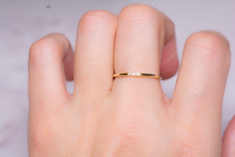 Dainty Ring, Gold Minimalist Ring, Stacking Ring, Simple Diamond Ring, Cubic Zirconia Sterling Silver Ring, Thin Ring, Gift for Her image 7