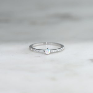 sterling silver dainty opal stacking ring