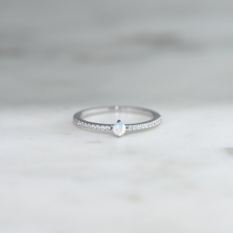 sterling silver dainty opal stacking ring