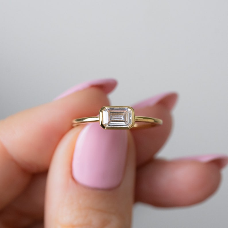 Baguette Ring, Rectangle Ring, Bezel Set Ring, Bezel Set Engagement Ring, Emerald Cut RIng, Gift for Her, Dainty Ring, Minimalist Ring image 1