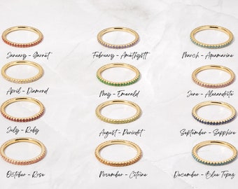 Gold Geburtsstein Ring, Eternity Ring, Stapelring, Zierliche Ring, personalisierte Ringe, Geschenk für sie, Minimalist Ring, Eternity Band