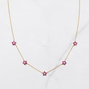 Ruby Necklace, Flower Necklace, Daisy Necklace, Dainty Flower Necklace, Ruby Jewelry, July Birthstone, Gift for Her, Minimalist Necklace