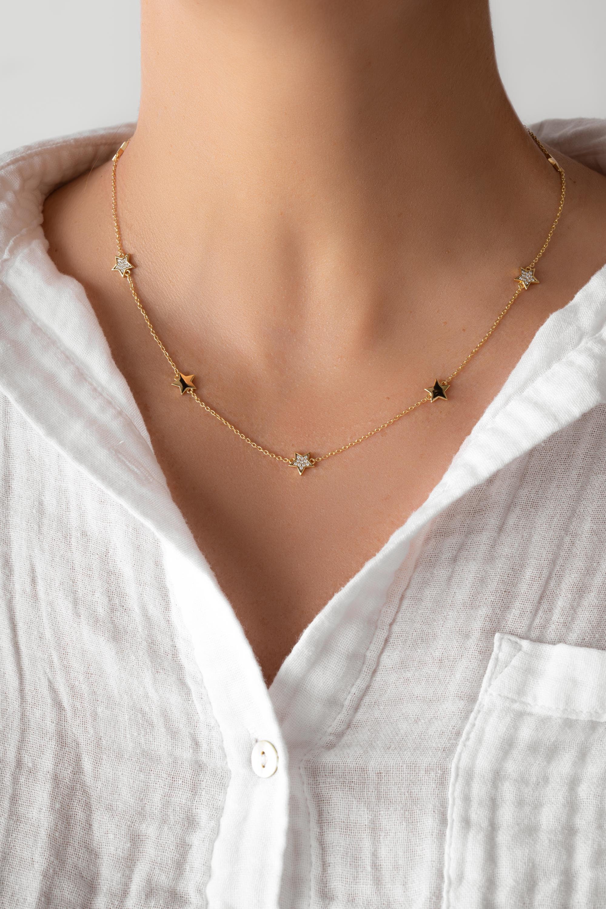 14K リアルゴールド 月と星 ネックレス レディース | 半月ネックレス 14Kゴールド | 三日月と星ペンダントネックレス | 上品な天体ジュエリ KECHO 14Kゴールドムーンネックレス レディース リアルゴールド 月と星 ペンダント ジュエリーギフト 16+1+1インチ