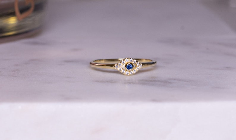 Dainty Evil Eye Stacking Ring, Gold Minimalist Ring, Simple Diamond Ring, Sterling Silver Ring, Thin Ring, Delicate Ring, Gift for her image 7