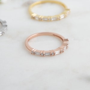 Dainty Baguette Stacking Ring, Gold Minimalist Ring, CZ Ring, Simple Diamond Ring, Silver Ring, Thin Ring, Gift for Her, Delicate Ring image 8