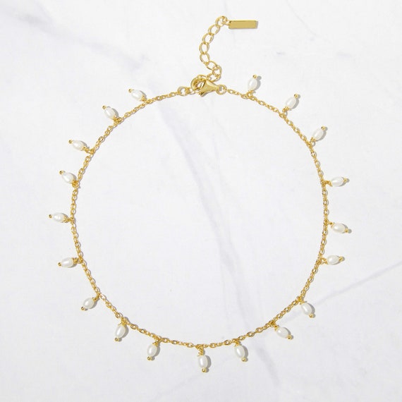 アンクレット LOVE ME MONSTER Pearl Gold Chain Anklet Mommy and Me Anklet Set, Gold Matching Anklets, Silver