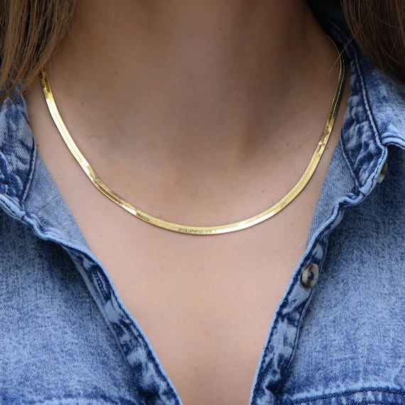 4mm Gold Herringbone Necklace Chain Necklace Layering Necklace
