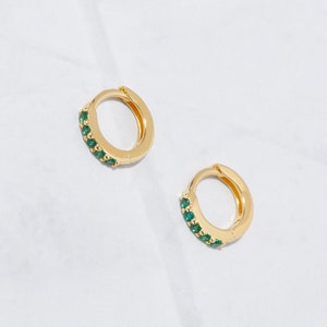 Emerald Earrings, Green Earrings, Hoop Earrings, Dainty Earrings, Tiny Hoop Earrings, Minimalist Earrings, Gold Earrings, Small Hoops, Gift image 5