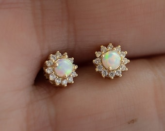 Opal Stud Earrings, Opal Earrings, Opal Jewelry, October Birthstone, Bridesmaid Earrings, Gift For Her, Gold Studs, Silver Dainty Studs