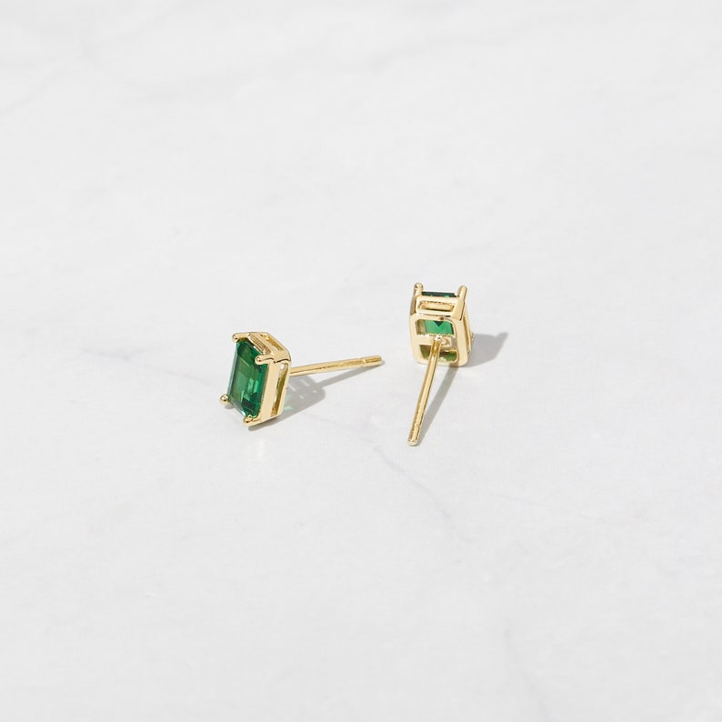 Emerald Earrings, Baguette Earrings, Green Earrings, Baguette Earrings, Gemstone Earrings, Stud Earrings, Emerald Jewelry, Gifts for Her image 5