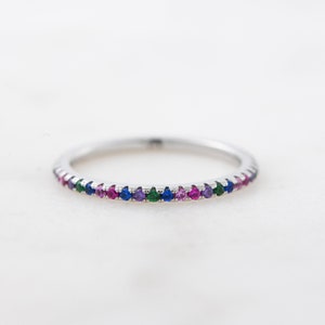 Rainbow Ring Eternity Band, Multicolor Ring, Stackable Rainbow Ring, Rainbow CZ Ring, Rainbow Jewelry, Stackable Rings, Gift for Her image 6