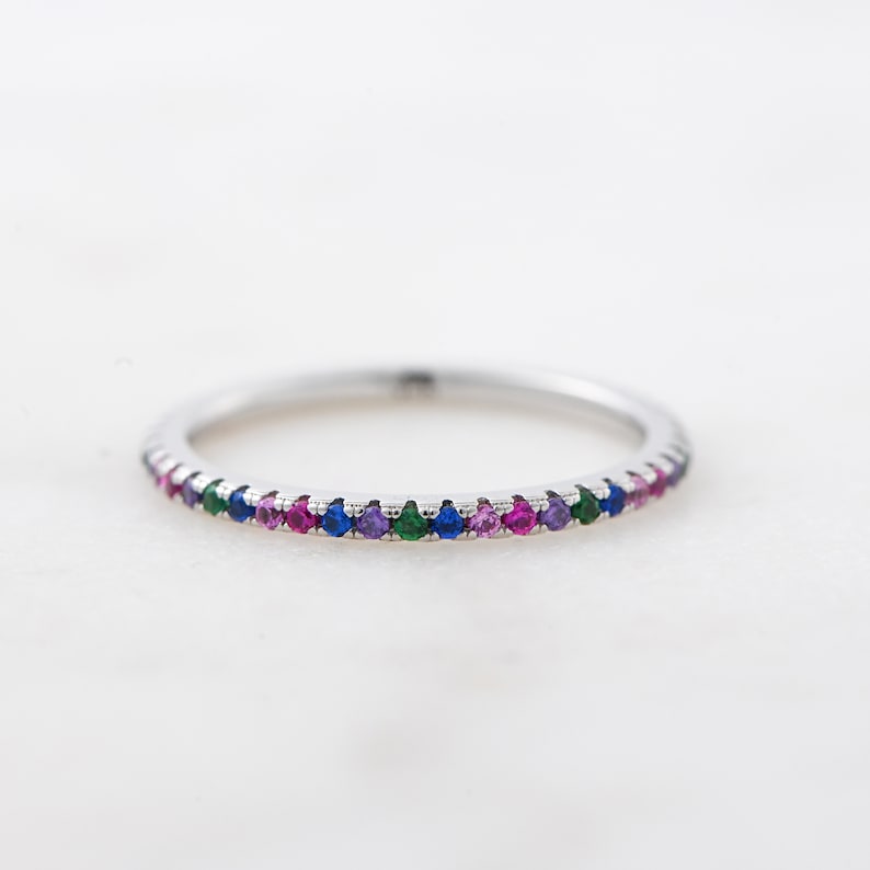 Rainbow Ring Eternity Band, Multicolor Ring, Stackable Rainbow Ring, Rainbow CZ Ring, Rainbow Jewelry, Stackable Rings, Gift for Her image 6