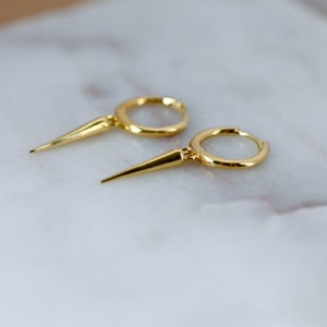 Spike Earrings, Spike Hoop Earrings, Hoop Dangle Earrings, Minimalist Earrings, Small Gold Hoops, Small Gold Hoop Earrings, Drop Earrings,