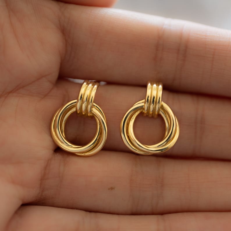 gold knot hoop push back earrings