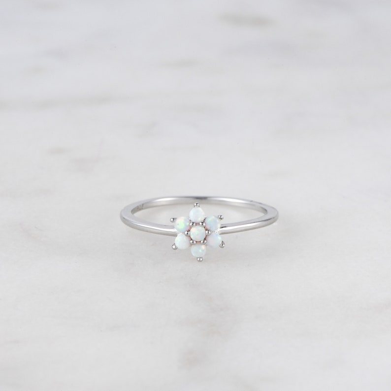 Dainty Opal Ring, Opal Stacking Ring, White Opal and CZ Ring, Gold Opal Ring, Sterling Silver Opal Ring, Delicate Opal Ring, Bridesmaid Gift image 7