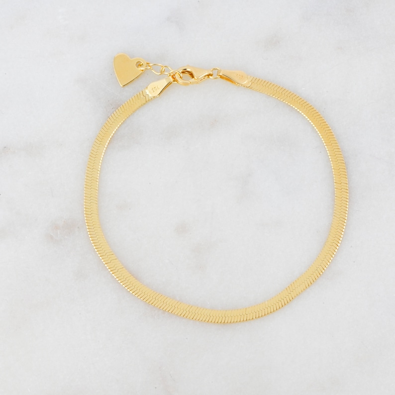 2mm Herringbone Bracelet, Herringbone Chain Bracelet, Gold Bracelet, Gold Herringbone, Dainty Bracelet, Snake Bracelet, Gift for Her image 2