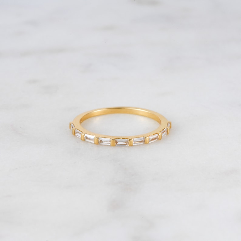 Dainty Baguette Stacking Ring, Gold Minimalist Ring, CZ Ring, Simple Diamond Ring, Silver Ring, Thin Ring, Gift for Her, Delicate Ring image 4
