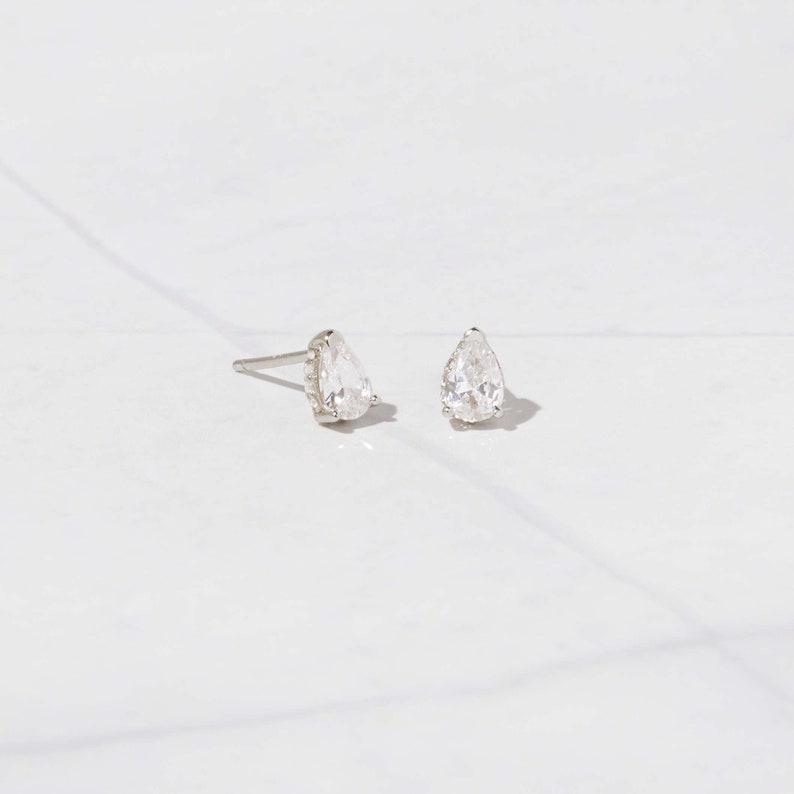 Simple Gold Stud Earrings Minimalist Tear Drop Studs Dainty Earrings Cubic Zirconia Diamond Earrings CZ Earrings CZ Studs Bridal Earrings image 7