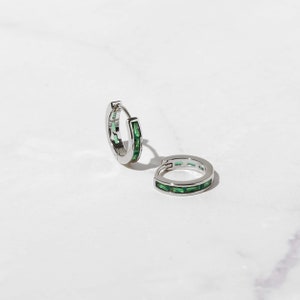 Emerald Earrings, Emerald Huggie Hoops, May Birthstone, Gold Hoop Earrings, Emerald Huggies, Small Hoop Earrings, Emerald Jewelry, Huggies image 3