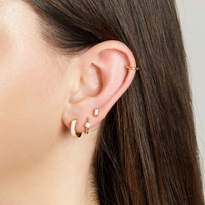 Opal Huggie Earrings, Small Gold Hoop Earrings, Opal Hoops, Gold Hoop Earrings, Gold Huggie Earrings, Silver Opal Hoop Earring, Opal Earring image 10