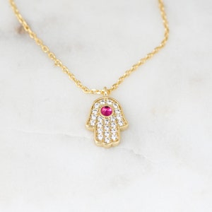 Hamsa Necklace, Gold Hamsa Necklace, Ruby Hamsa Necklace, Evil Eye Necklace, Hamsa Pendant, Hamsa Jewelry, Hamsa Hand, Protection Jewelry, G