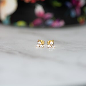 Three Stone CZ Stud Earrings, Triangle CZ Earrings, Simple Gold Stud Earrings, Dainty Stud Earrings, Triangle Shaped Diamond Earrings image 5