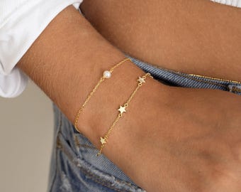Star Charm Bracelet, Silver Star Jewellery, Adjustable Star