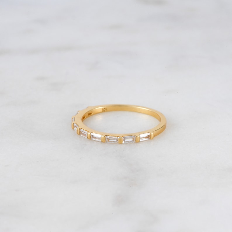 Dainty Baguette Stacking Ring, Gold Minimalist Ring, CZ Ring, Simple Diamond Ring, Silver Ring, Thin Ring, Gift for Her, Delicate Ring image 5