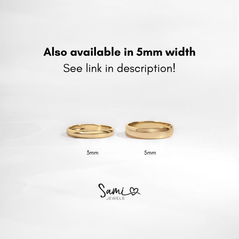 Infographic comparing a thin and thick gold bands for size reference.