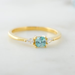 Aquamarine Dainty Ring, Gold Minimalist Ring, March Birthstone Ring, Sterling Silver Ring, Thin Ring, Delicate Ring, Gift for Her, Gemstone image 4