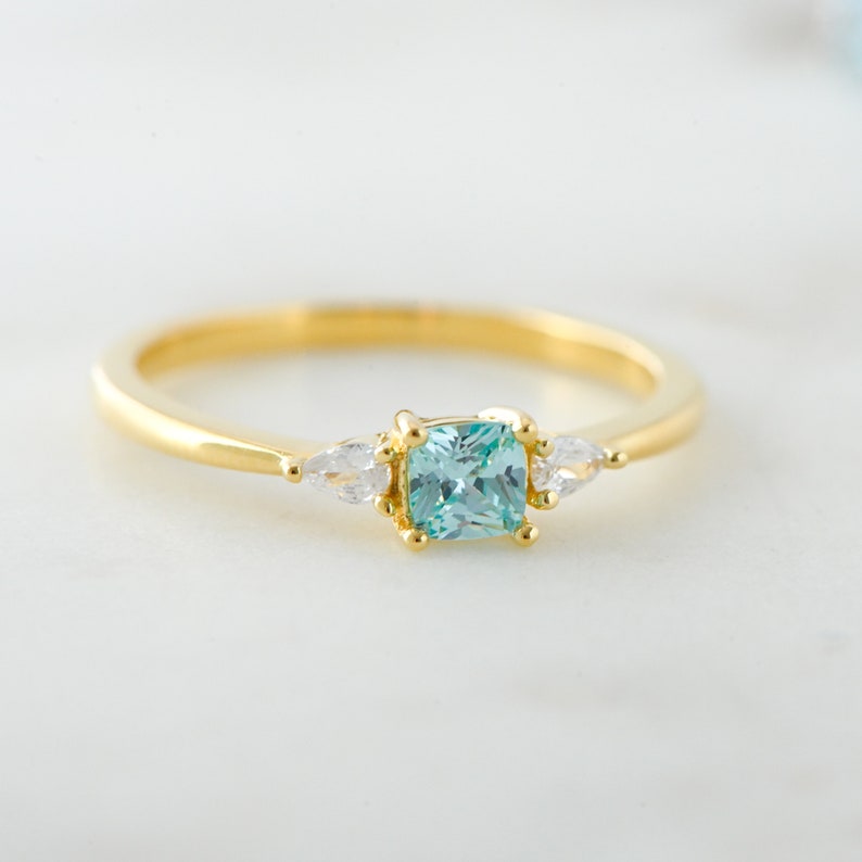 Aquamarine Dainty Ring, Gold Minimalist Ring, March Birthstone Ring, Sterling Silver Ring, Thin Ring, Delicate Ring, Gift for Her, Gemstone image 4