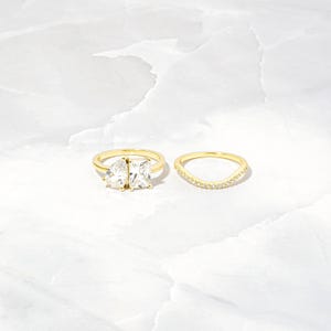 Toi et Moi Ring and Matching Band Set, Promise Ring, Engagement Ring, Two Stone Ring, Wedding Ring, Anniversary Gift, Gift for Her, Ring Set image 5