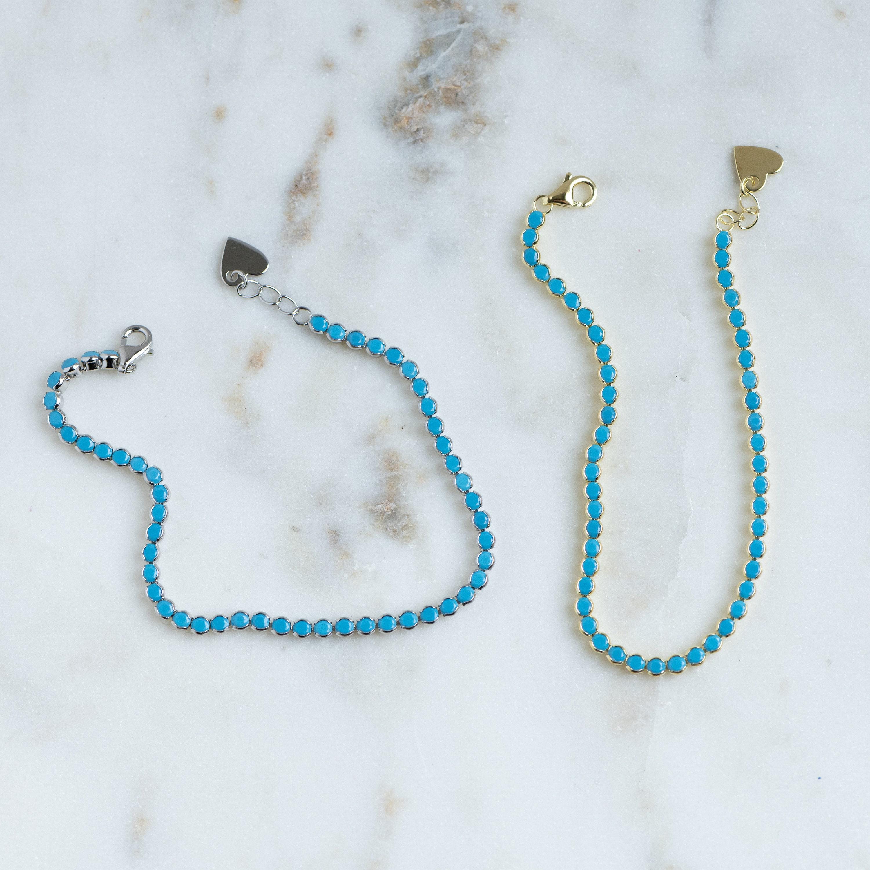 Turquoise Bracelet, Turquoise Tennis Bracelet, Dainty Bracelet, Turquoise Jewelry, Gift for Her, Minimalist Bracelet, Gold Tennis Bracelet