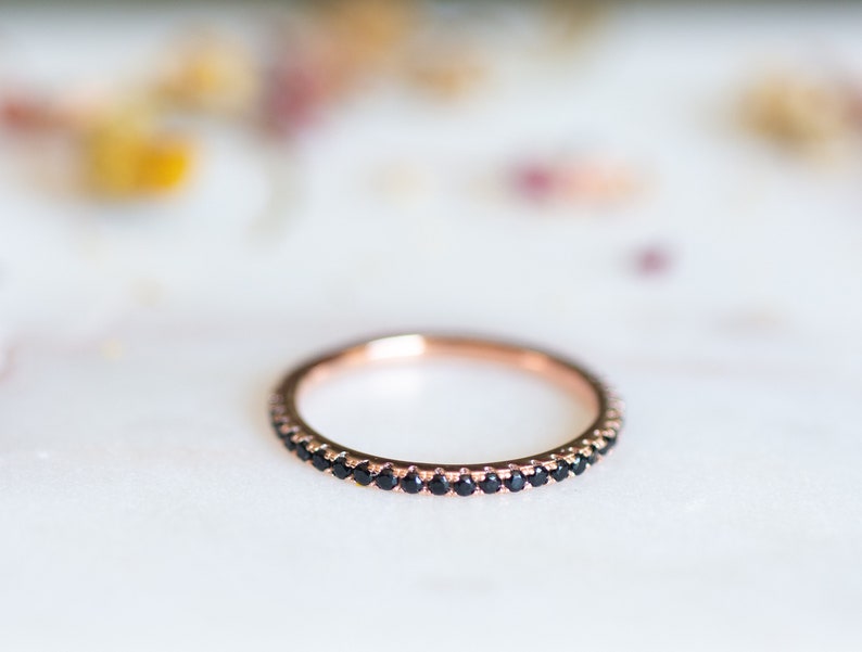 Dainty Black Diamond Stacking Eternity Ring Gold Minimalist Ring Simple Diamond Ring Silver Ring Gift for Her Delicate Ring Eternity Band image 4