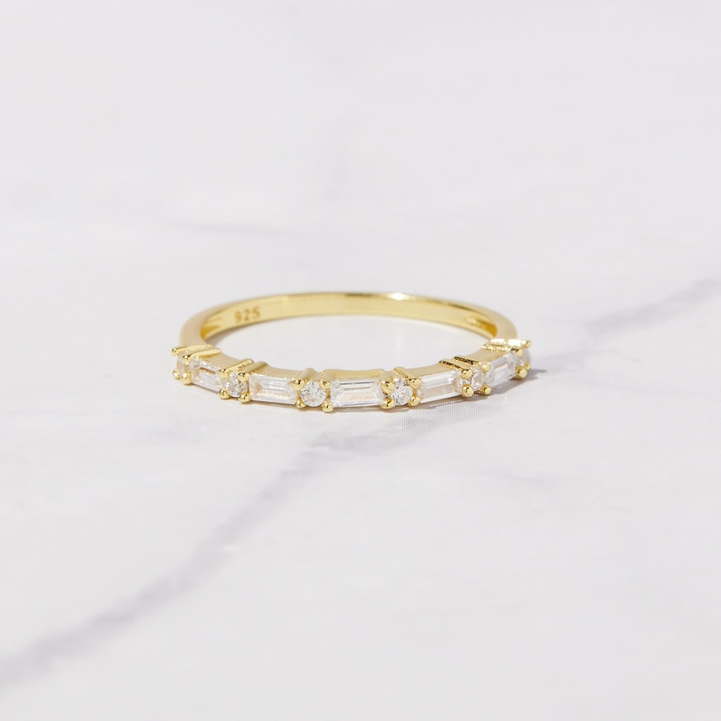 Dainty Baguette Stacking Ring, Gold Minimalist Ring, CZ Ring, Simple Diamond Ring, Silver Ring, Thin Ring, Gift for Her, Delicate Ring image 2