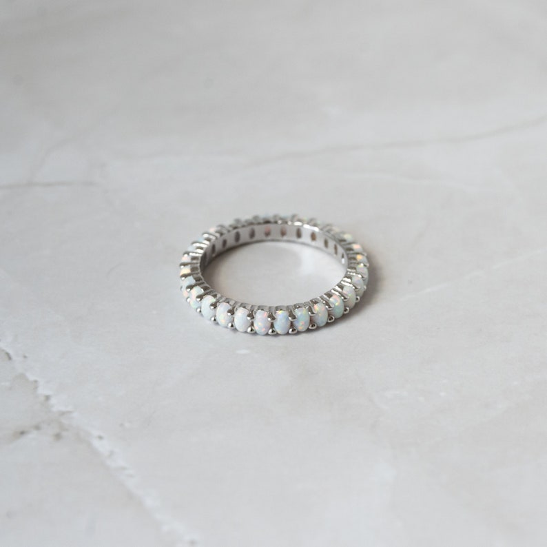 Opal Eternity Ring, Dainty Opal Ring, Gold Opal Ring, Silver Opal Ring, Minimalist Ring, Opal Stacking Ring, Gift for Her, White Opal Ring image 8
