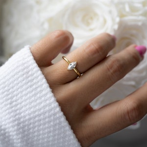 Marquise Engagement Ring Gold & Silver, Statement Ring, Diamond Ring, Travel Ring, Gift for Her, Gold Ring, CZ Ring, Promise Ring