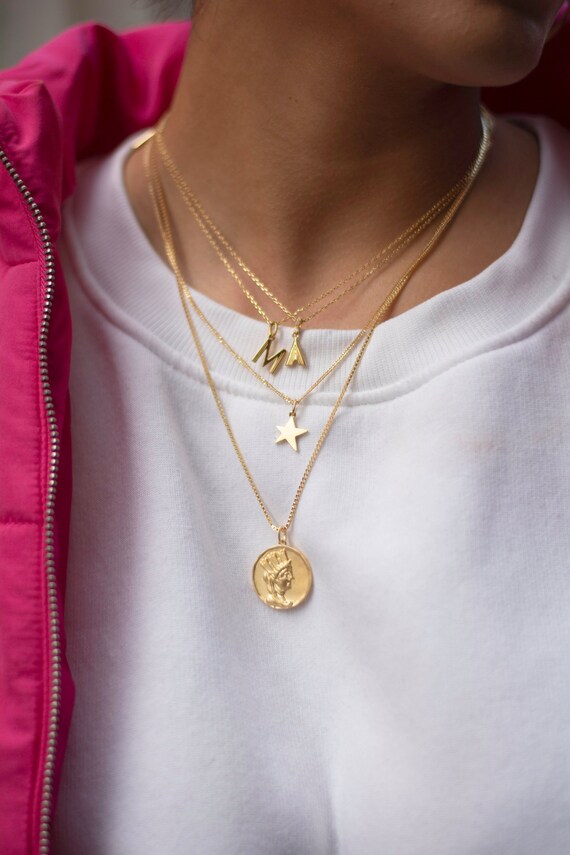 Medallion Necklace Gold Medallion Coin Necklace Silver - Etsy