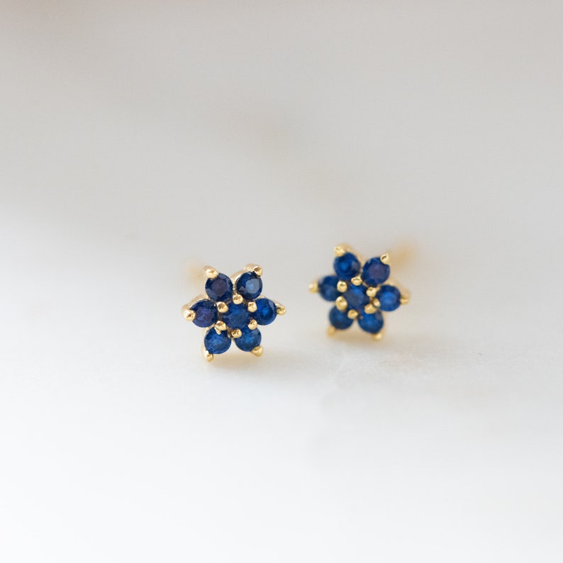 Sapphire Studs, Sapphire Earrings, Stud Earrings, Birthstone Earrings, Blue Earrings, Baguette Earrings, Tiny Studs, September Birthstone image 1