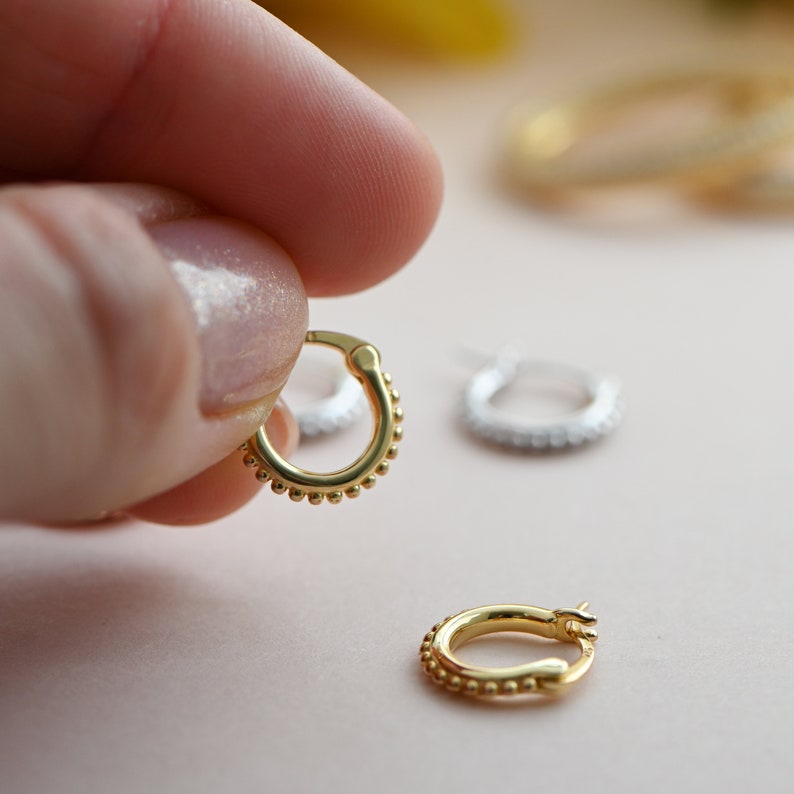 Beaded Hoop Earrings Ball Hoop Earrings Small Gold Hoop Etsy