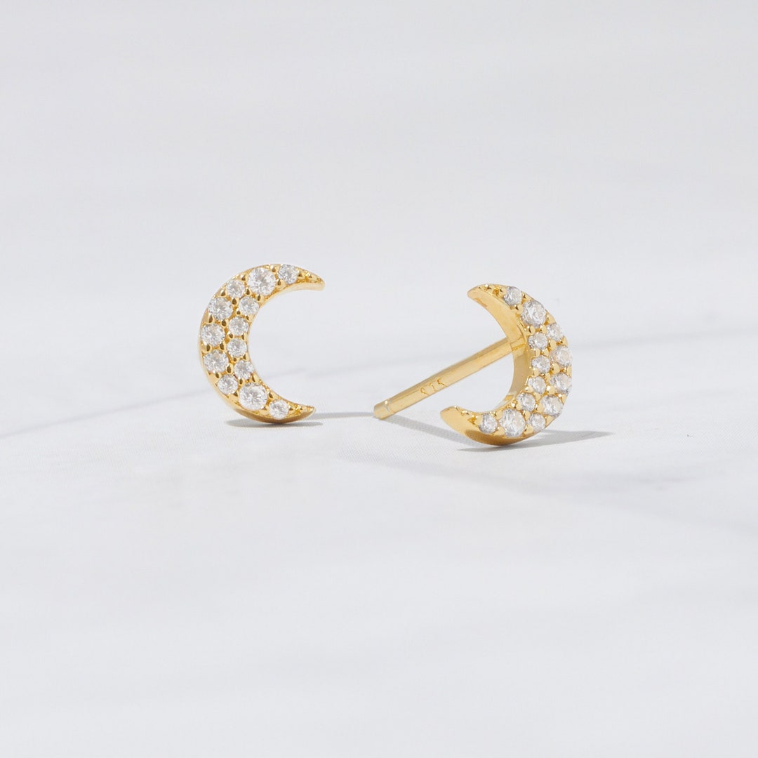 Gold Crescent Moon Earrings / Double Horn Earrings